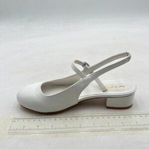 XYD White Round Toe Dress Sandals Slingback Chunky Heels Elastic Strap Shoes